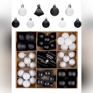 DecorbyHannah 45ct Christmas Ornaments Set, Shatterproof Assorted Mini Black Whi